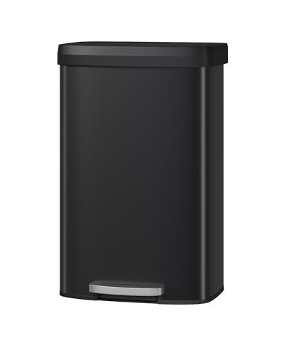 Image of Garvee 21 gal / 80 L Metal Trash Can with Lid, Large Garbage Can for Kitchen, Rustproof Step-on Kitchen Metal Trash Bin with Liner Rim, Rear Handle, Soft Close Plastic Lid, Black