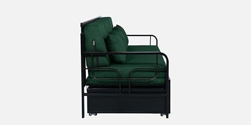 Image of 3 Seater Metal Sofa Cum Bed with Hydraulic Storage | Sofa Set for, Living Room, Guest Room, Bedroom| King Size Convertible Sofa Bed Comfortable Seating |King Size (Peacock & Black)