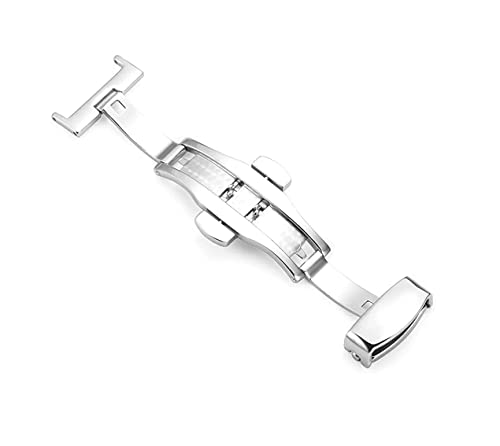 Image of 14mm 16mm 18mm 20mm 22mm Butterfly Push Type Stainless Steel Silver Rose Golden Black Deployment Buckle Clasp Fits Leather Rubber Watch Band Strap