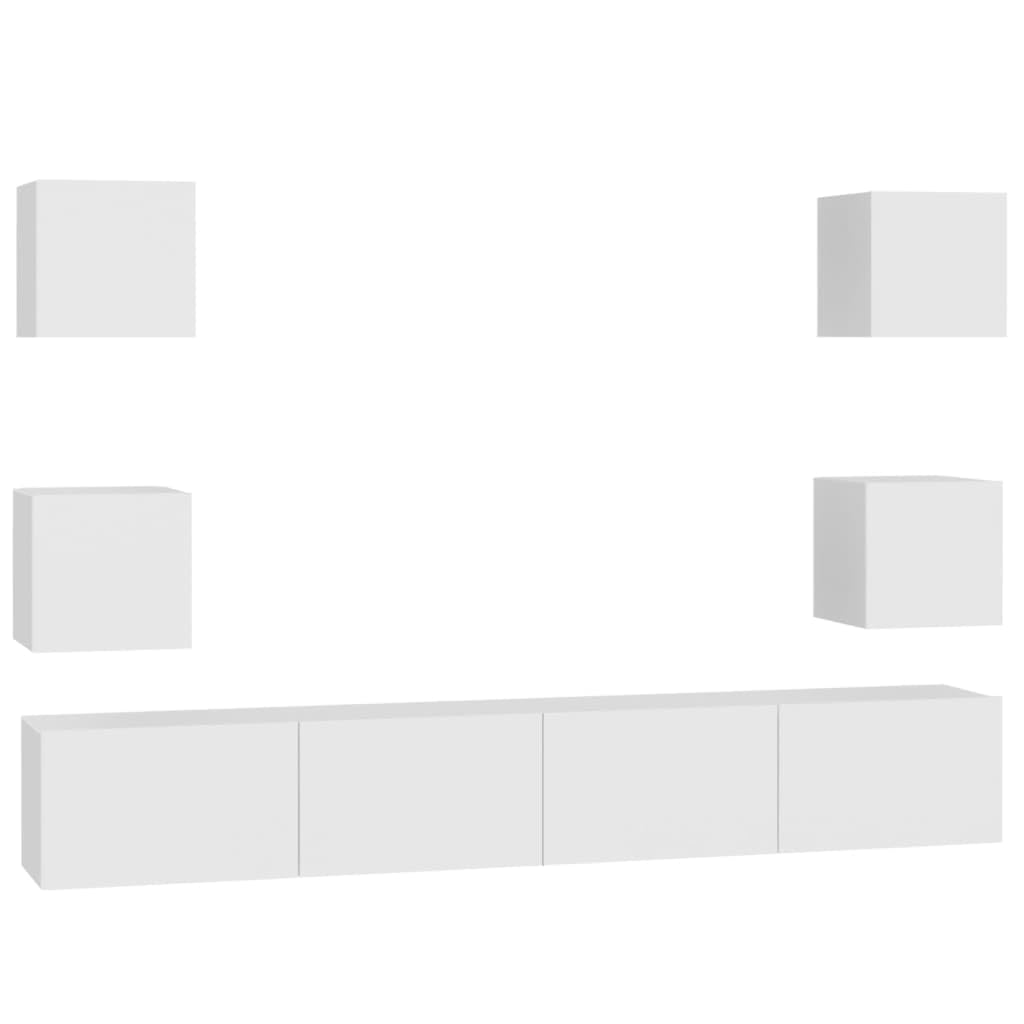 6-TLG. TV-Schrank-Set, Weiß Holzwerkstoff, Hängend, Modernes Media Center für Wohnzimmer Schlafzimmer, 100x30x30 cm