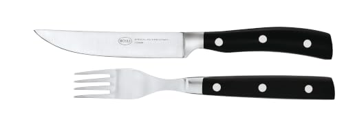 Foto von RÖSLE Steakbesteck 4-tlg., Hochwertige Steakmesser mit scharf geschliffener Klinge aus Klingenspezialstahl mit passender Steakgabel, POM, inkl. praktischer Holzbox, 25 x 11 x 4 cm