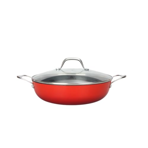 Padella Ghisa Leggera 28x8.2 cm - Ottima ritenzione del calore Antiaderente Design Tutte le Fonti di Calore 100% 3.5 L elegante induzione rosso