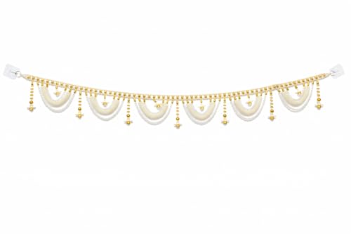 Image of Premium Pearl Beaded Door Toran with Golden Bells | 3 Feet Traditional Bandhanwar for Main Door, Mandir & Wedding Decoration | Elegant Hanging for Diwali & Griha Pravesh