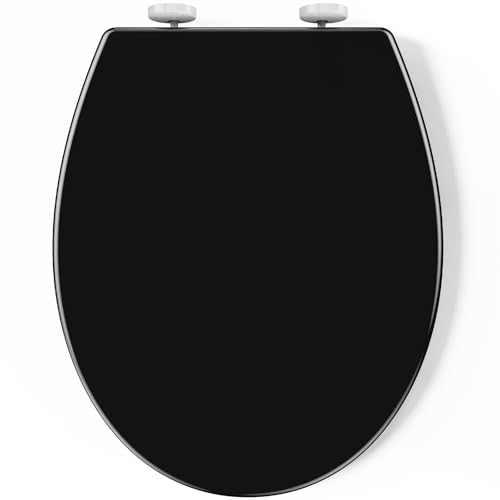 Pipishell Abattant WC, Lunette WC fermeture en Douceur, Dégagement Rapide à Un Bouton et Charnière Réglable, Cuvette Toilette en Forme de O (Noir)