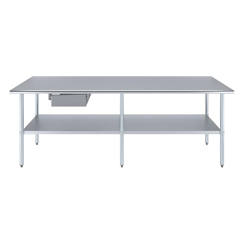Image of AmGood Stainless Steel Table with Drawer | Commercial & Residential Kitchen Laundry Garage Utility Bench | NSF Metal Prep Table (Stainless Steel Table + Drawer, 96 inch Long x 24 inch Deep)