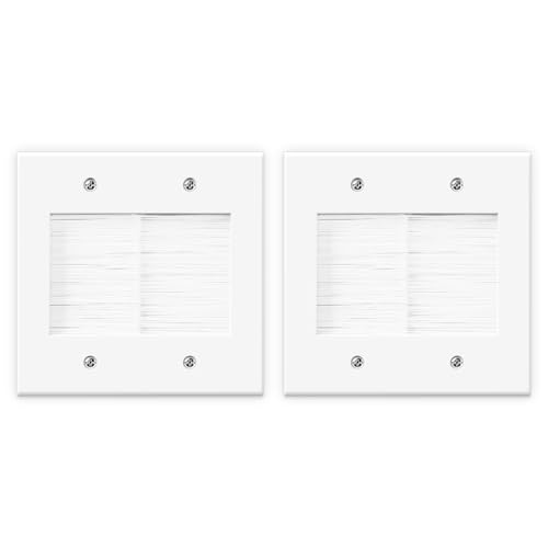 VCELINK 2 Gang Brush Wall Plate, Cable Pass Through Wire Hider for Cable Management, Ethernet Cables, HDMI Cables and Home Theater Systems, 2 Pack