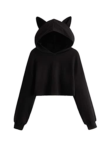 WDIRARA Girl's Cute Cat Ear Crop Tops Long Sleeve Causal Plain Hoodie Sweatshirt Shirt Multicolored 11-12Y WDIRARA Girl's Cute Cat Ear Crop Tops Long Sleeve Causal Plain Hoodie Sweatshirt Shirt Multicolored 11-12Y