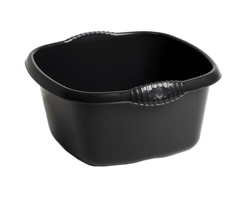 Homey Mart Large Dish Drainer Rectangular Washing Bowl 39cm Large Cutlery Tray Sink Tidy Organiser Kitchen Caddy Square Bowl 32cm Laundry Basket 25L & 50L Swing bins - Black - Square Bowl 32cm