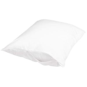 Amazon Basics Standard Breathable 100% Cotton Hypoallergenic Pillow Protector with Zipper, Machine Washable, White, 27 x 21 Inches, Pillows Not Included