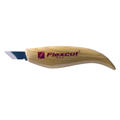 Image of FLEXCUT Wood Carving Knives | Skew Knife | Polished and Honed 1095 High Carbon Steel | Ash Wood Handle | KN11 | Made in the U.S.A.