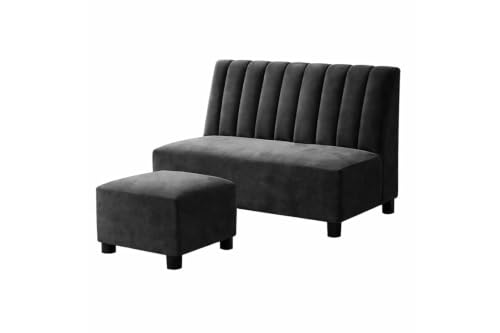 Image of Rosebell Sofa Set with Ottoman Combo Two Seater Sofa Set with Matching Footrest for Living Room & Bedroom, Guest Room - Black