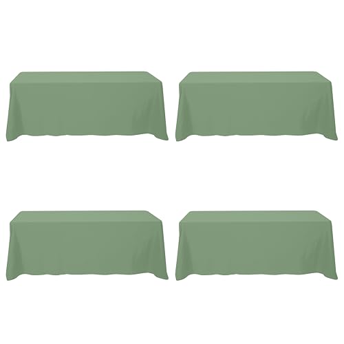 Image of BRILLMAX 4 Pack Sage Green Tablecloths 90x156 Inch for 8ft Rectangle Tables | 150 GSM Polyester Fabric, Floor Length Drop, Water, Stain & Wrinkle Resistant Cloth Cover for Wedding Reception Banquet Party