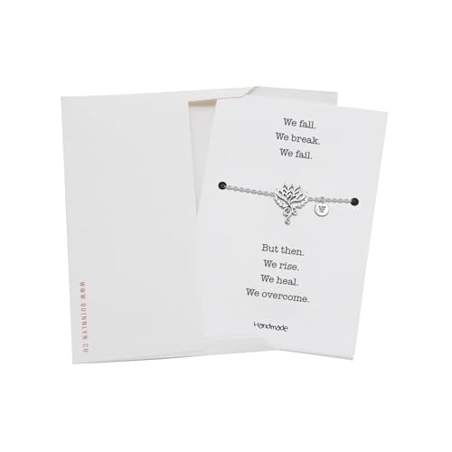 QUINNLYN & CO. Phoenix Om Lotus Flower Pendant Bracelet, Handmade Gifts for Women with Inspirational Quote on Greeting Card, 7 + 2"4