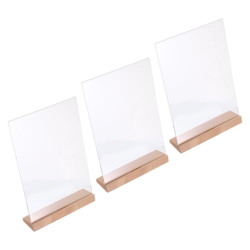 Soporte de Exhibición de Mesa de Acrílico Transparente USHOBE con Base de Madera en L A4 Pack de 3