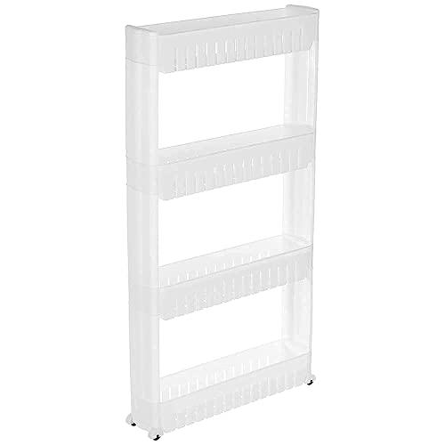 Image of 4 Layer Storage Organizer Slim Rack Shelf with Wheels for Easy Movement with Slide | Unbreakable Plastic, white (4 Layer Slim Rack)