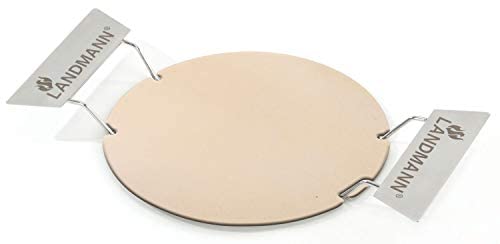 LANDMANN | Pizzastein für Gasgrill | Cordierit | ca. Ø 30,5 cm | Modulus-System | Edelstahl-Griffe | Für Gasgrill, Holzkohlegrill & Backofen geeignet | Zur Zubereitung von Pizza, Flammkuchen & Brot