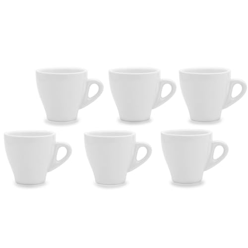 PALUPLUS Set 6 Tazzine Caffè in Porcellana da 80 ml, Tazze da Espresso con manico, Lavabili in Lavastoviglie, adatte per Microonde, Colore Bianco -208F
