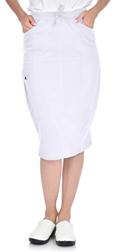 MediChic Women's Stretch Scrub Skirt - 5-Pocket, Comfortable & Durable Workwear Skirt for Healthcare, Medical Nurse, White