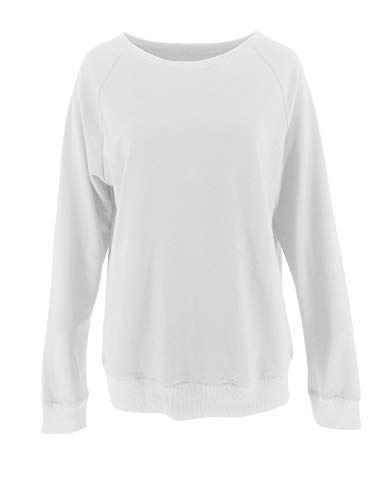 PRETTODAY Women's Casual Crew Neck Sweatshirts Raglan Long Sleeve Solid Tunic Tops Loose Pullovers White