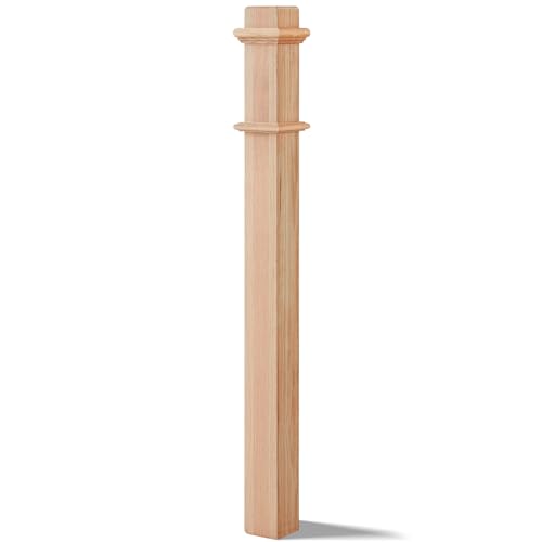 CroBlissful 3 1/2 x 48 Inch Square Newel Post Red Oak Solid Wood Box Newel Wood Porch Columns Staircase Post