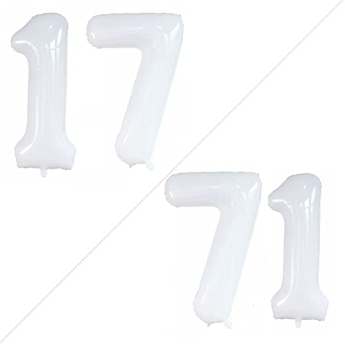 GOER Number 17 Balloons for 17th Birthday Sweet 17 Party Decorations,42 Inch Jumbo Foil Helium 71 Balloons for 71st Birthday Party Decoration (White)