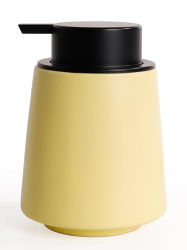 Autumnlife Seifenspender Gelb, 400ml Spülmittelspender Keramik Seifenspender mit Großer Pumpenkopf, Nachfüllbarer Flüssigseifenspender Matt Soap Dispenser für Küche, Bad 1