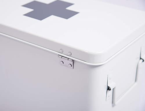 Theo&Cleo Medizin Box Metall, Erste Hilfe Kasten Koffer Schrank, Arzneischrank Medizinkoffer Retro, Medizinschränke Groß XXL, 32 * 19 * 20 CM Weiß