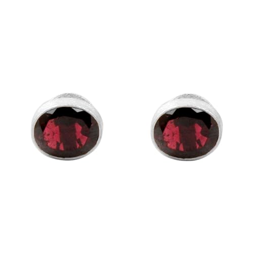 Boucles d'oreilles grenat rouge naturel argent mat puce d'oreille