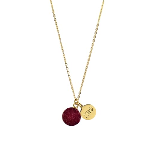Sorority Shop PBP Necklace - Pi Beta Phi Red Druzy Gemstone Necklace With Engraved Pendant – 14K Gold Dipped Jewelry with Red Gemstone – Sorority Gift, Charm Paraphernalia - Main Image