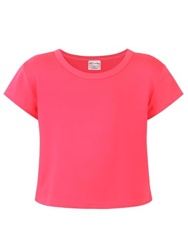 Image of Noomelfish Girls Short Sleeve Crop Tops Kids Summer Dance Cropped T-Shirts (5-14 Years)
