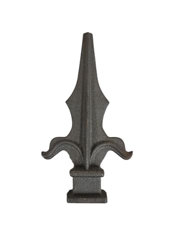 Image of Cast Iron Fence Finials, Multiple Decorative Styles & Sizes, 1 /2 inch to 1 inch Inch Square and Round Spears, Fleur de Lis Design (3 /4 inch Plant Spear SQ, 4)