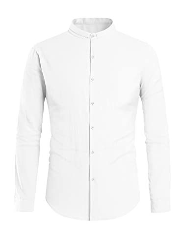 Camisetas masculinas de linho, manga comprida, casual, com botões, ajuste solto, para praia, verão,