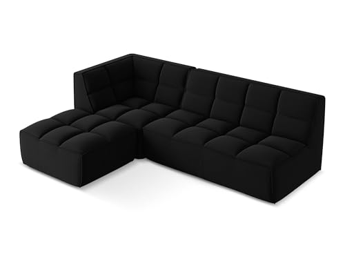 Kalai 4-Sitzer Ecksofa L-Form in Schwarz - Beidseitig montierbares modulares Sofa mit Ottomane aus Samt, Japandi & Skandi Stil, Oeko-Tex Zertifiziert 258x178x75 cm, bis 450 kg belastbar – Bild 5