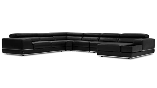 Zuri Furniture Wynn Black Leather Sectional Sofa With Adjustable Headrests - Right Chaise #TOP1