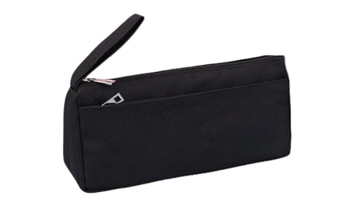 Estojo Organizador Escolar em Tecido – Modelo Retangular com Zíper, Capacidade Ampliada para Materiais (Preto)
