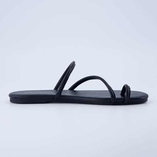 CUSHIONAIRE Resort Strappy Sandals for Women, Vegan Leather Memory Foam Flat Women's Sandals with Toe Ring4