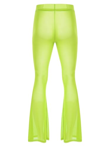 Mufeng Sheer Mesh Long Pants for Men High Waist Elastic Waistband Flared Bell Bottom Cover Up Clubwear4