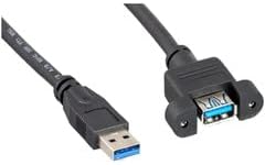 Cable Central LLC USB 3.0 Panel Mount Extension Cable, Type A Male to Panel Mount Female, Black, 3 Feet