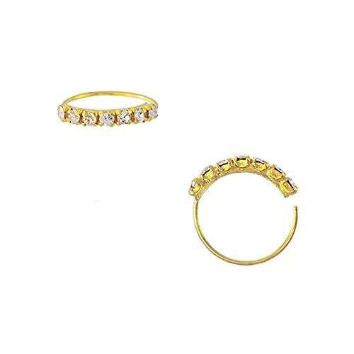 Tienda2 Aros nariz finos, Plata de Ley 925, dorados, 7 circonitas pequeñas, diámetro interior 8mm, grosor 0,6mm, sin cierre.