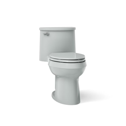 KOHLER Adair Comfort Height one-piece elongated 1.28 gpf toilet with Class Five flushing technology and left-hand trip lever, Ice Grey