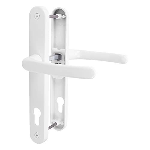 JCP PRO Conjunto de puxadores de porta de uPVC com mola 92 PZ 92 mm, placa traseira de 246 mm x 32 mm (centros de parafusos de 215 mm, branco)