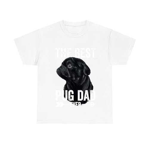 The Best Pug Dad Ever Men Dog Dad Cute Black Pug T-Shirt for Adults Crew Neck Short Sleeve Tee Shirt White XL