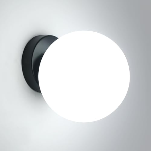 Comely Aplique de Pared Bola de Cristal Negra E27 – Lámpara Industrial-Moderna para Interior (Dormitorio, Pasillo, Sala de Estar) (Bombilla no incluida)