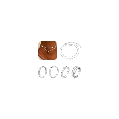 Briana Williams Toe Rings for Women Silver Toe Ring Non Tarnish Ankle Bracelets for Women Waterproof Layered Heart Anklet & Toe Ring Set Beach Foot Jewelry for Summer