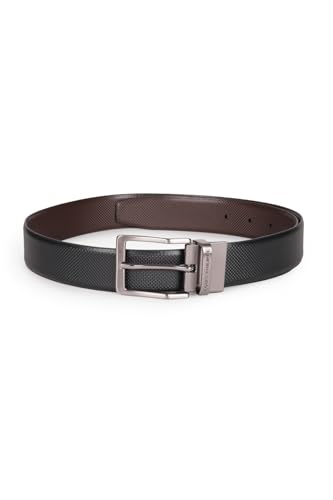 Image of Louis Philippe Men's 100% Italian Leather Brush Gun Metal Buckle Formal Reversible Belt