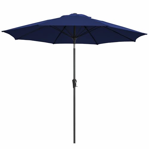 JEAREY 9FT Outdoor Patio Umbrella Market Table Umbrella with 8 Fiberglass Ribs Pool Umbrella with Tilt and Crank UV Protection Lightweight & Wind-Resistant for Lawn Garden Deck and Backyard Navy