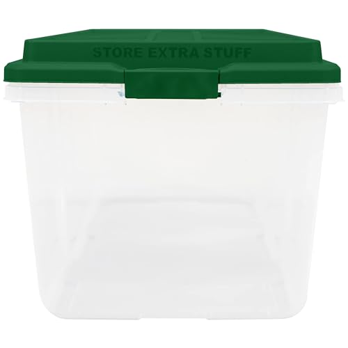 Image of Christmas 113 Quart Storage Bins with Lids, Clear Plastic Latched Storage Container with Red Hi-Rise Lid (Set of 4) (Green)