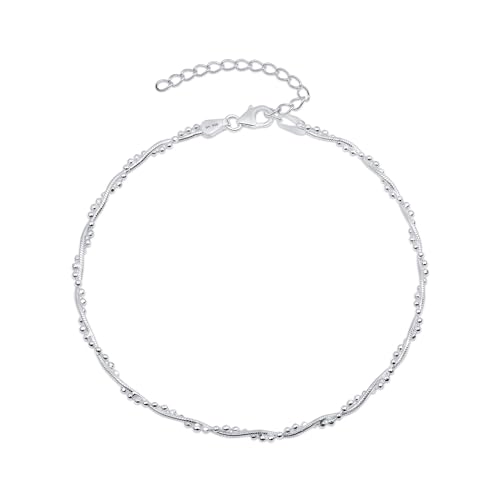 Image of Amberta Italian Sterling Silver Anklet for Women 925 | Adjustable Ankle Bracelets for Women Beaded Heart Summer Jewellery