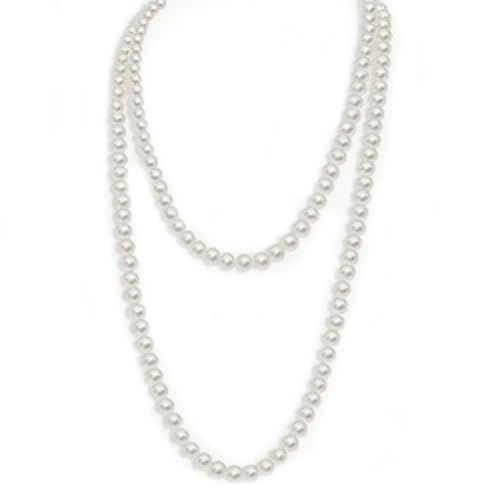 Elegante weiße Perlenkette für 1920s-Gatsby-Kostüm - lange künstliche Perlenhalskette, modisches Accessoire für Damen und Herren