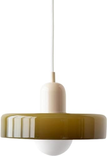 - Pendant lamp Green Glass Pendant Lighting Mid Century Modern Chandelier Vintage Farmhouse Coastal Hanging Ceiling Lamp(Color:Tawny+Beige)
